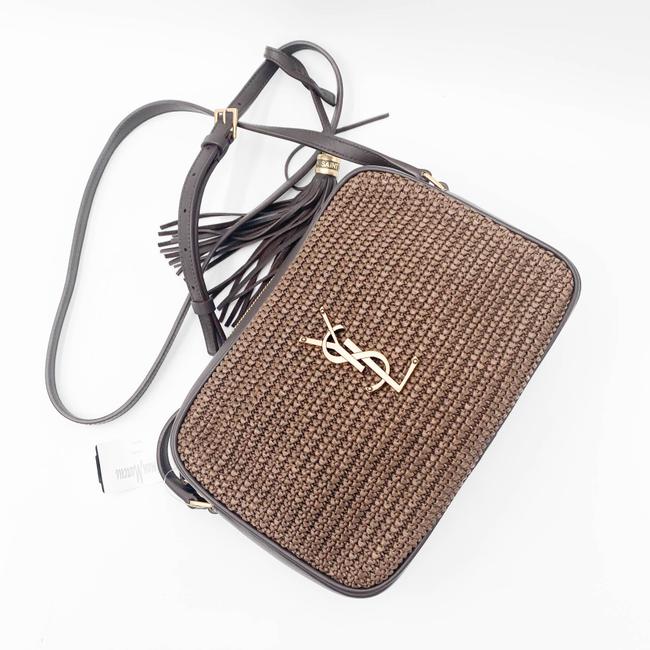 Saint Laurent Loulou Camera Lou Medium Ysl Monogram Raffia Brown Leather Shoulder Bag