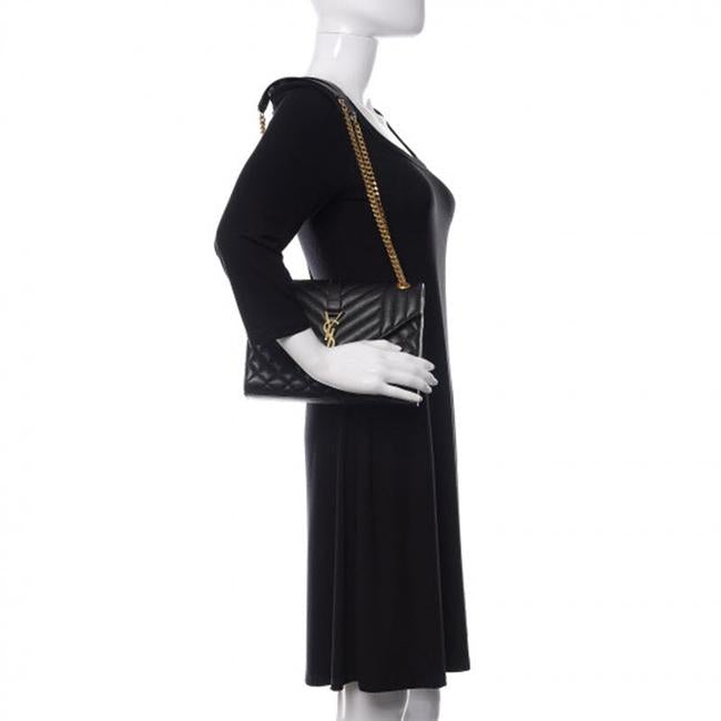 Saint Laurent Medium Envelope Monogram Matelasse Black Leather Shoulder Bag
