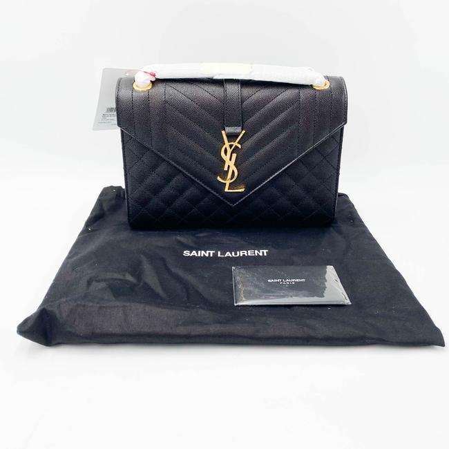 Saint Laurent Medium Envelope Monogram Matelasse Black Leather Shoulder Bag