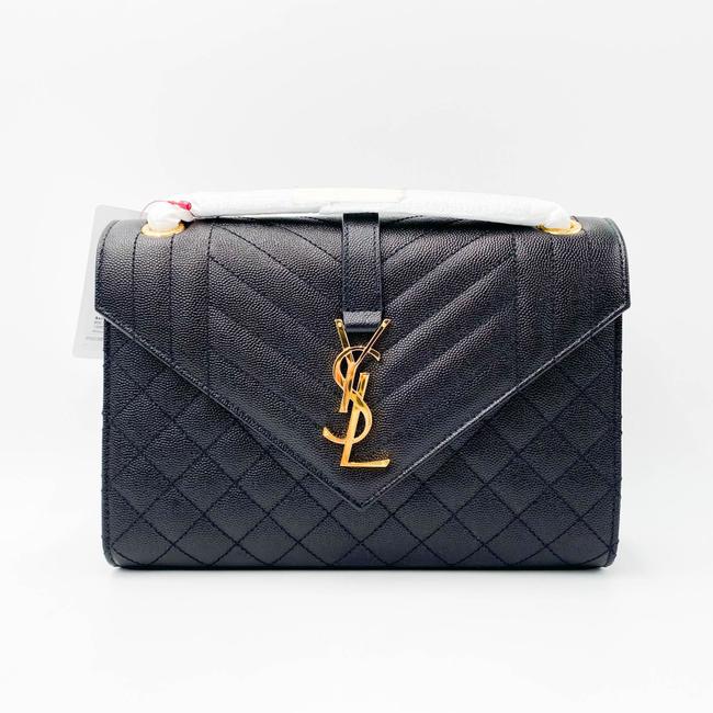 Saint Laurent Medium Envelope Monogram Matelasse Black Leather Shoulder Bag