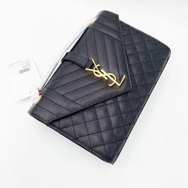 Saint Laurent Medium Envelope Monogram Matelasse Black Leather Shoulder Bag