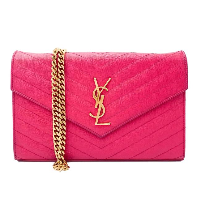 Saint Laurent Medium Wallet On A Chain Ghw Monogram Pink Leather Shoulder Bag