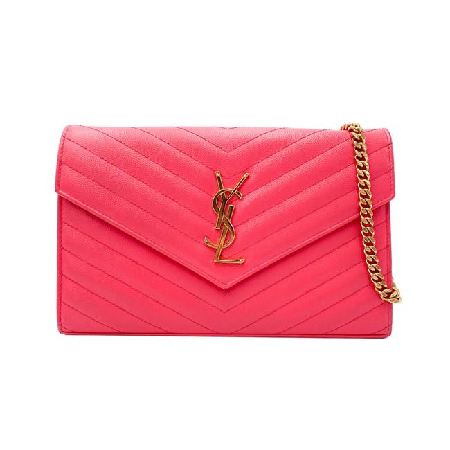 Saint Laurent Medium Wallet On A Chain Ghw Monogram Pink Leather Shoulder Bag