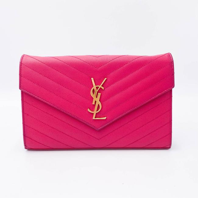 Saint Laurent Medium Wallet On A Chain Ghw Monogram Pink Leather Shoulder Bag