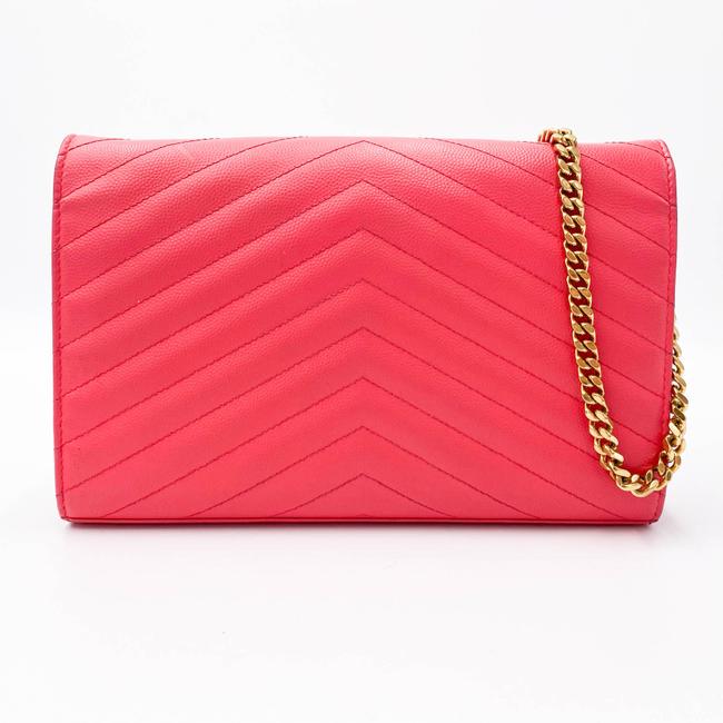 Saint Laurent Medium Wallet On A Chain Ghw Monogram Pink Leather Shoulder Bag