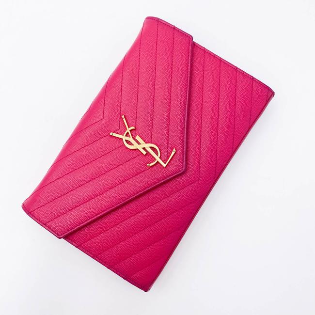 Saint Laurent Medium Wallet On A Chain Ghw Monogram Pink Leather Shoulder Bag