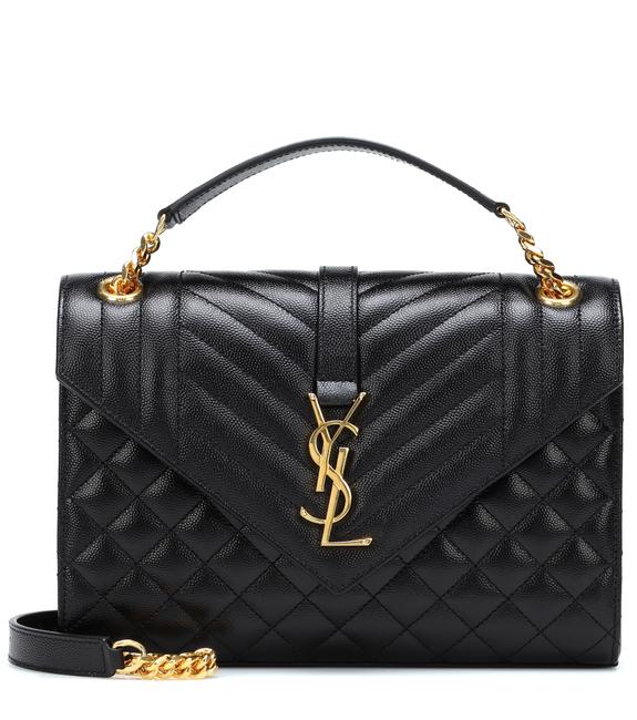Saint Laurent Monogram 2020 Envelope Medium Triquilt Ghw Gold Black Leather Shoulder Bag