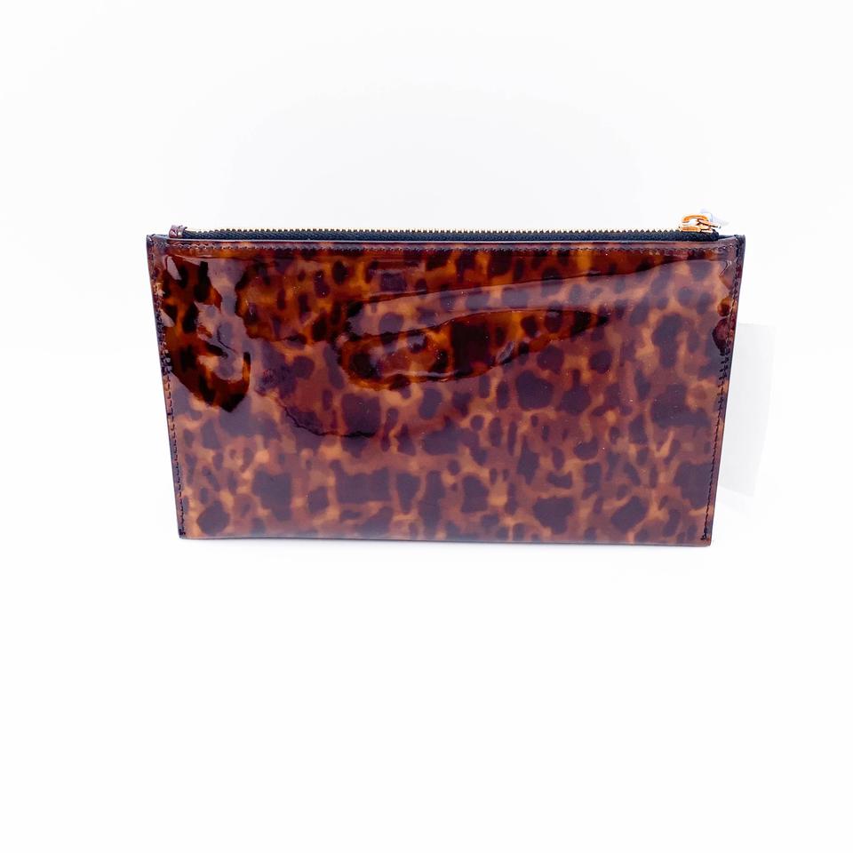 Saint Laurent Monogram Bill Pouch In Tortoiseshell Brown Patent Leather Clutch