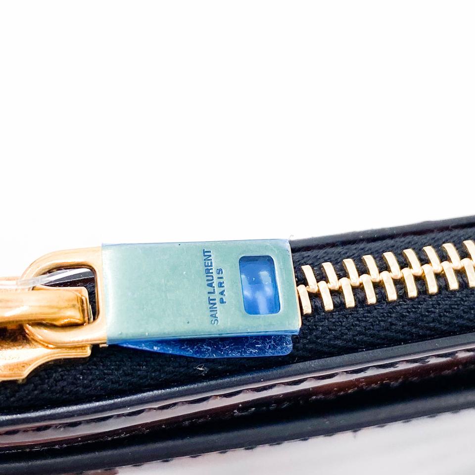 Saint Laurent Monogram Bill Pouch In Tortoiseshell Brown Patent Leather Clutch