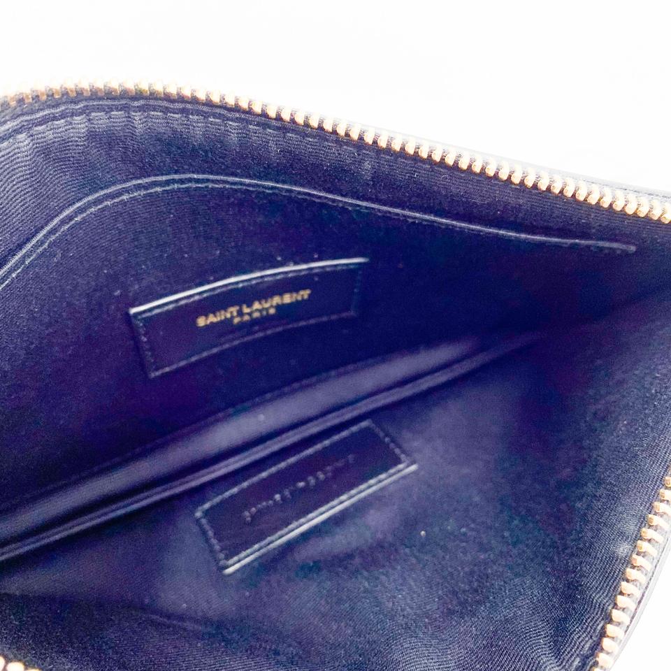 Saint Laurent Monogram Bill Pouch In Tortoiseshell Brown Patent Leather Clutch