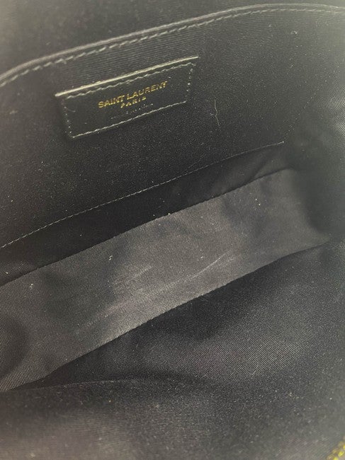 Saint Laurent Monogram Camera Lou Medium Animal-print Raffia Ysl Black Leather Cross Body Bag