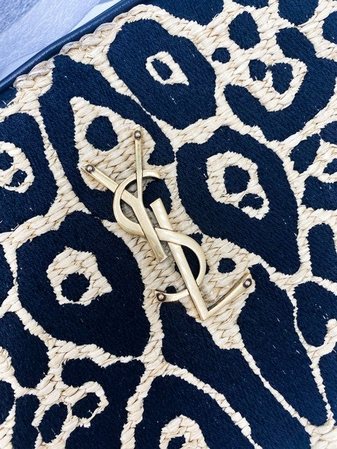 Saint Laurent Monogram Camera Lou Medium Animal-print Raffia Ysl Black Leather Cross Body Bag
