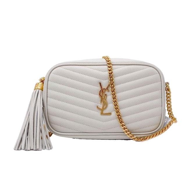 Saint Laurent Monogram Camera Lou Mini Cream White Leather Cross Body Bag