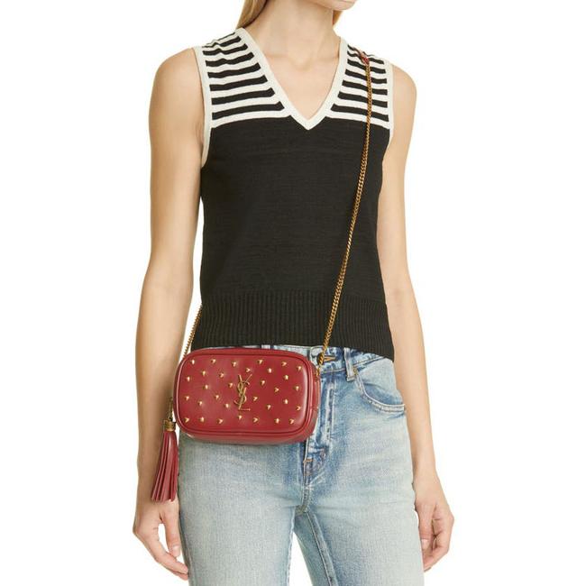Saint Laurent Monogram Camera Lou Mini Heart Stud Lambskin Red Leather Cross Body Bag