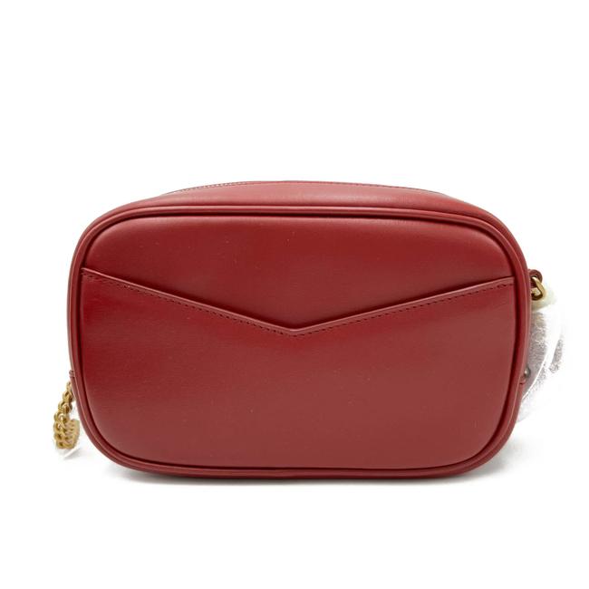 Saint Laurent Monogram Camera Lou Mini Heart Stud Lambskin Red Leather Cross Body Bag