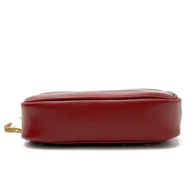 Saint Laurent Monogram Camera Lou Mini Heart Stud Lambskin Red Leather Cross Body Bag