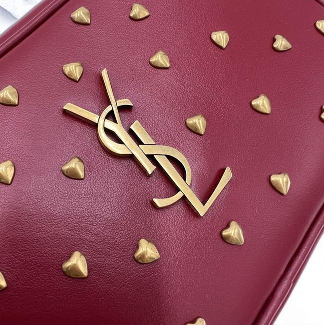 Saint Laurent Monogram Camera Lou Mini Heart Stud Lambskin Red Leather Cross Body Bag