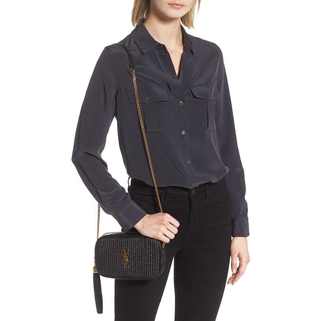 Saint Laurent Monogram Camera Lou Mini Raffia Black Leather Cross Body Bag