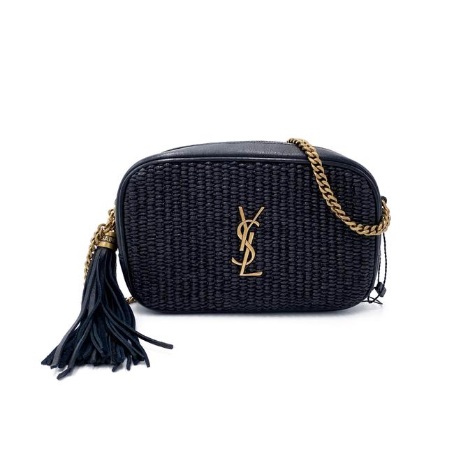 Saint Laurent Monogram Camera Lou Mini Raffia Black Leather Cross Body Bag