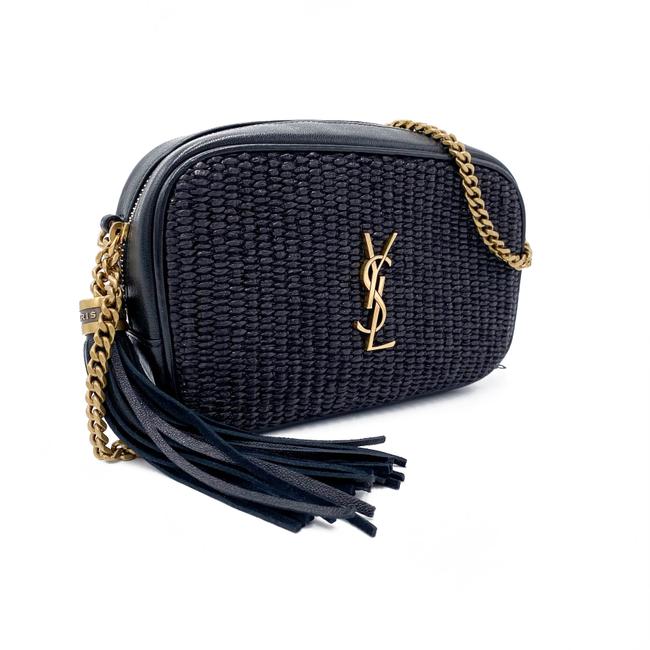 Saint Laurent Monogram Camera Lou Mini Raffia Black Leather Cross Body Bag