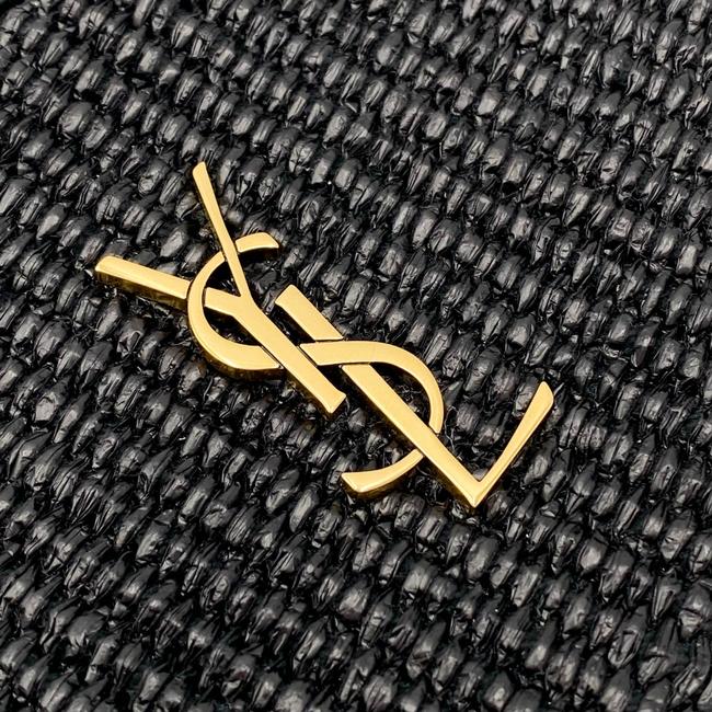 Saint Laurent Monogram Camera Lou Mini Raffia Black Leather Cross Body Bag
