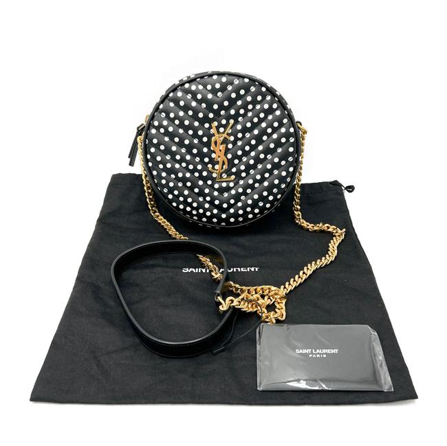 Saint Laurent Monogram Classic Vinyle Round Quilted Polka-dot Black Leather Cross Body Bag