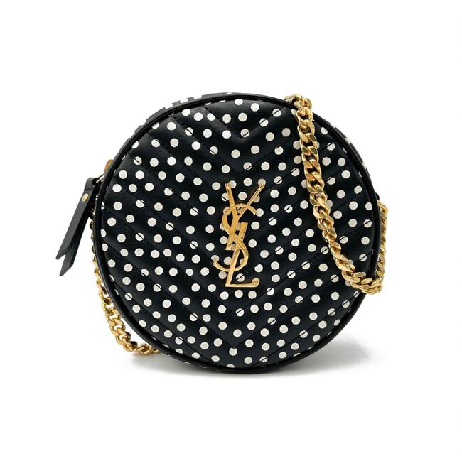 Saint Laurent Monogram Classic Vinyle Round Quilted Polka-dot Black Leather Cross Body Bag