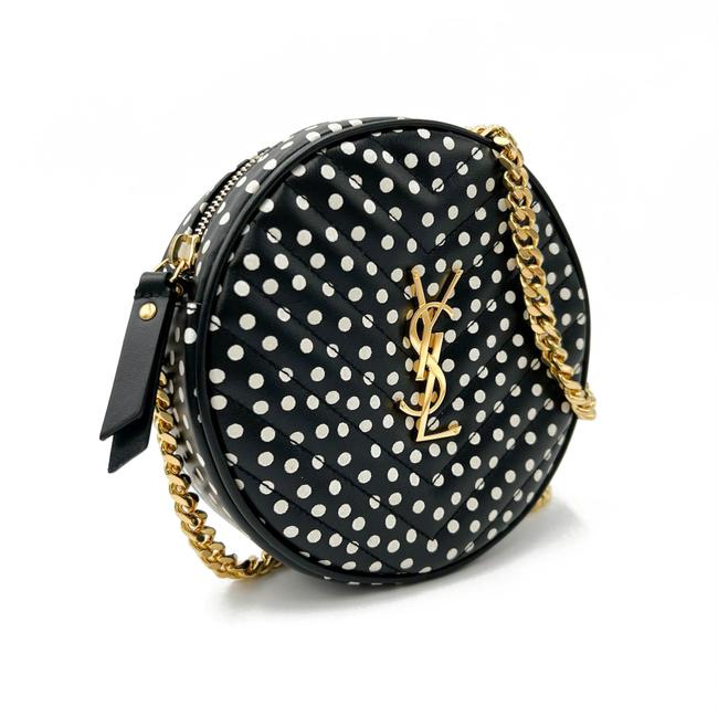 Saint Laurent Monogram Classic Vinyle Round Quilted Polka-dot Black Leather Cross Body Bag