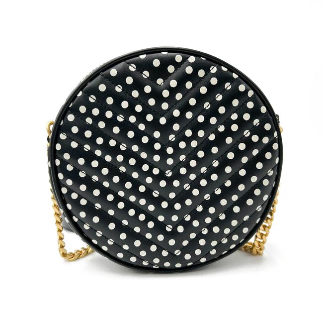 Saint Laurent Monogram Classic Vinyle Round Quilted Polka-dot Black Leather Cross Body Bag