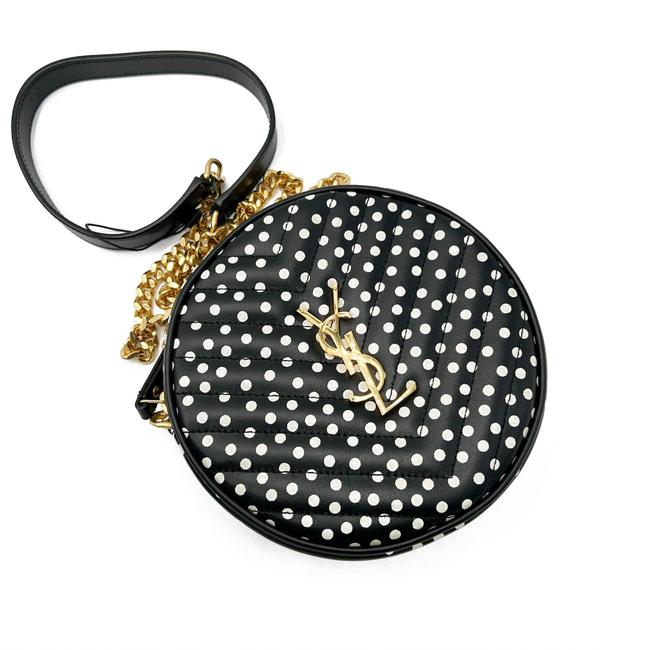 Saint Laurent Monogram Classic Vinyle Round Quilted Polka-dot Black Leather Cross Body Bag
