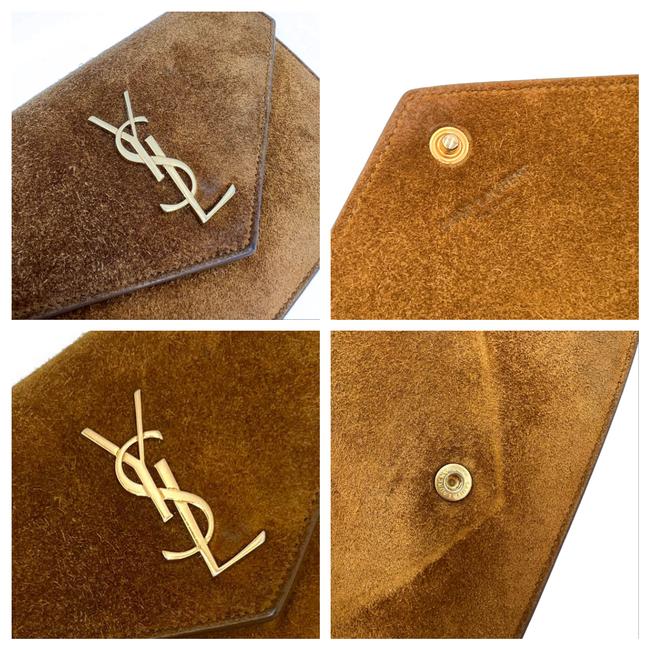 Saint Laurent Monogram Envelope Chain Wallet Carmel Brown Suede Leather Cross Body Bag