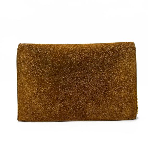 Saint Laurent Monogram Envelope Chain Wallet Carmel Brown Suede Leather Cross Body Bag