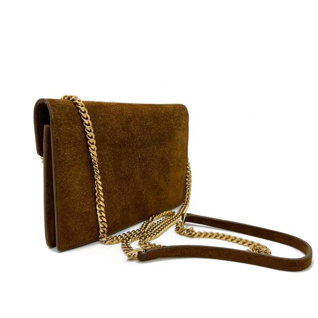 Saint Laurent Monogram Envelope Chain Wallet Carmel Brown Suede Leather Cross Body Bag