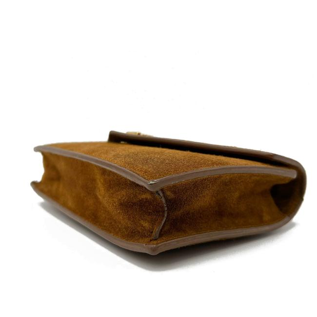 Saint Laurent Monogram Envelope Chain Wallet Carmel Brown Suede Leather Cross Body Bag