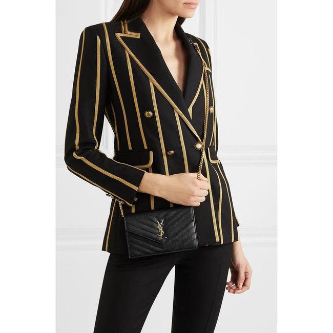 Saint Laurent Monogram Envelope Chain Wallet Clutch Ysl Woc In Grained Black Leather Cross Body Bag