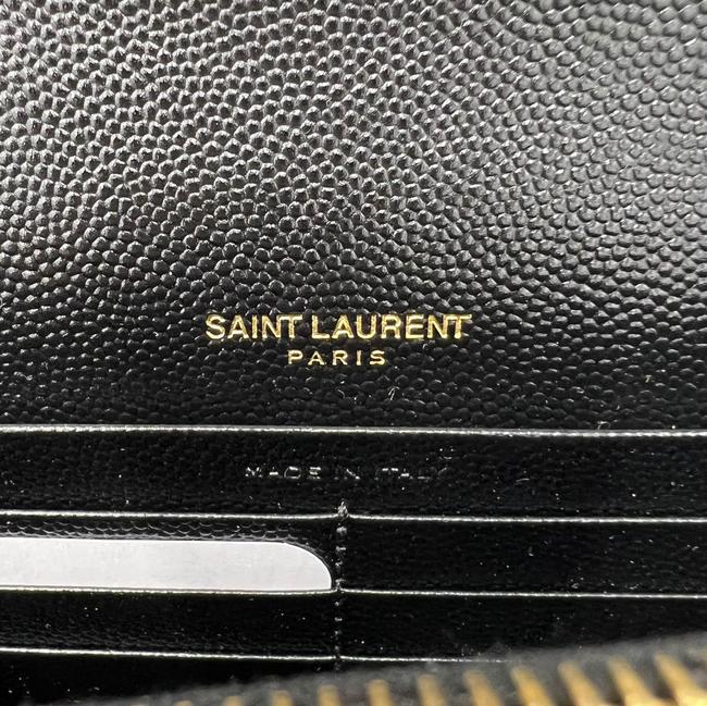 Saint Laurent Monogram Envelope Chain Wallet Clutch Ysl Woc In Grained Black Leather Cross Body Bag