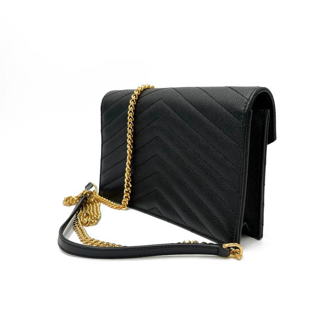Saint Laurent Monogram Envelope Chain Wallet Clutch Ysl Woc In Grained Black Leather Cross Body Bag