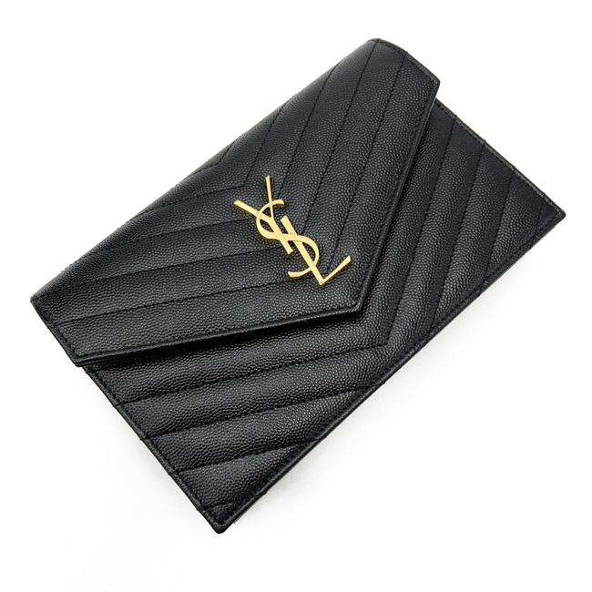 Saint Laurent Monogram Envelope Chain Wallet Clutch Ysl Woc In Grained Black Leather Cross Body Bag