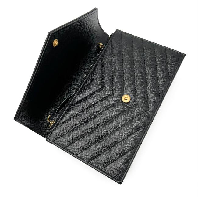 Saint Laurent Monogram Envelope Chain Wallet Clutch Ysl Woc In Grained Black Leather Cross Body Bag