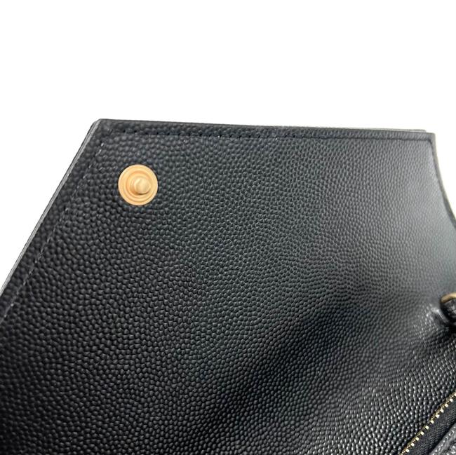Saint Laurent Monogram Envelope Chain Wallet Clutch Ysl Woc In Grained Black Leather Cross Body Bag