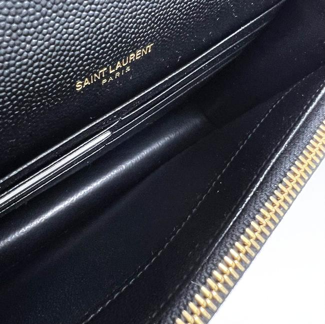 Saint Laurent Monogram Envelope Chain Wallet Clutch Ysl Woc In Grained Black Leather Cross Body Bag