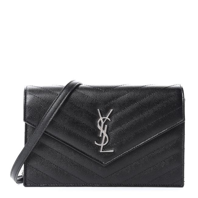 Saint Laurent Monogram Envelope Chain Wallet Grain De Poudre Matelasse Black Leather Cross Body Bag
