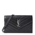 Saint Laurent Monogram Envelope Chain Wallet Grain De Poudre Matelasse Black Leather Cross Body Bag