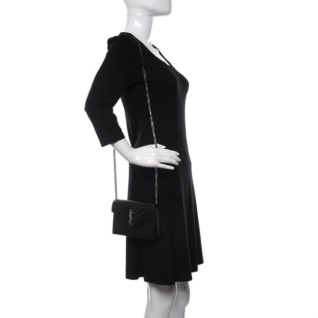 Saint Laurent Monogram Envelope Chain Wallet Grain De Poudre Matelasse Black Leather Cross Body Bag
