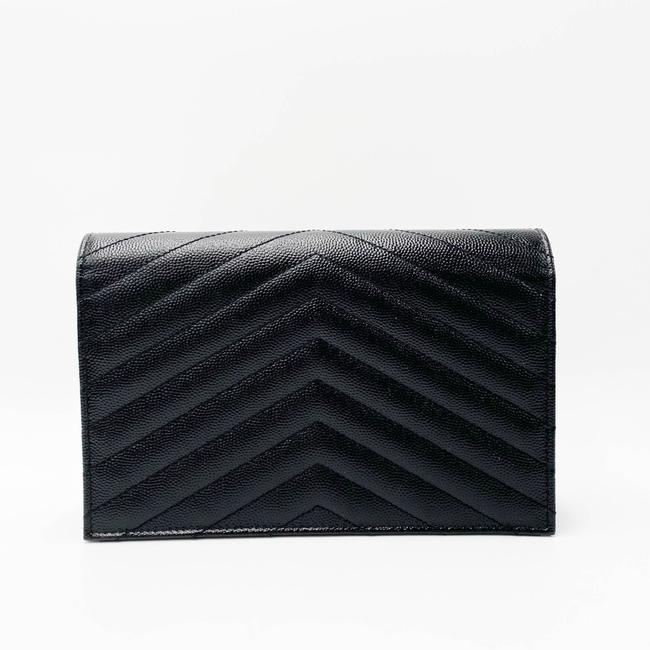 Saint Laurent Monogram Envelope Chain Wallet Grain De Poudre Matelasse Black Leather Cross Body Bag