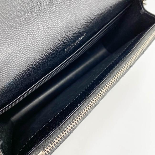 Saint Laurent Monogram Envelope Chain Wallet Grain De Poudre Matelasse Black Leather Cross Body Bag