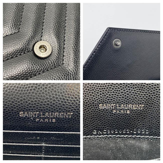 Saint Laurent Monogram Envelope Chain Wallet Grain De Poudre Matelasse Chevron Black Leather Shoulder Bag