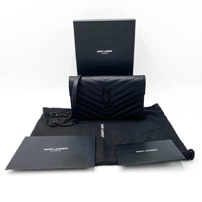 Saint Laurent Chain Wallet Monogram Envelope Grain De Poudre Matelasse Chevron Woc Black Leather Shoulder Bag