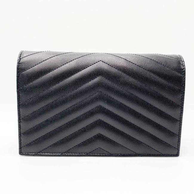 Saint Laurent Monogram Envelope Chain Wallet Grain De Poudre Matelasse Chevron Black Leather Shoulder Bag