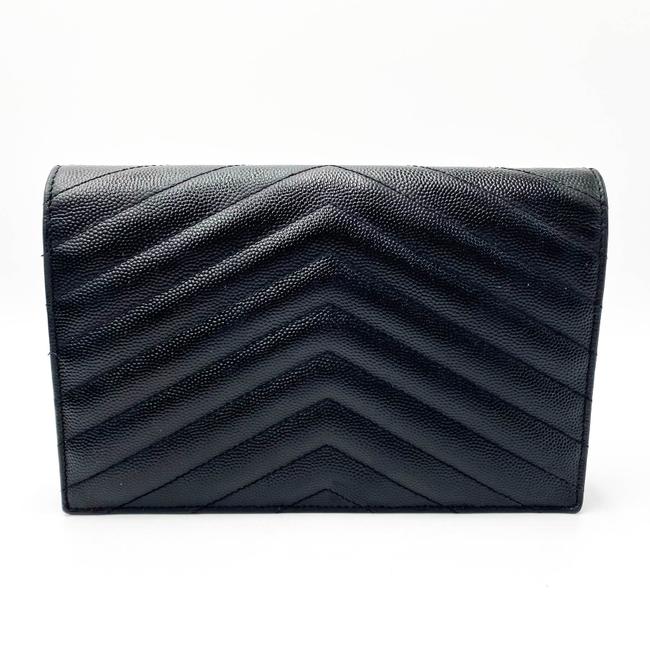 Saint Laurent Chain Wallet Monogram Envelope Grain De Poudre Matelasse Chevron Woc Black Leather Shoulder Bag